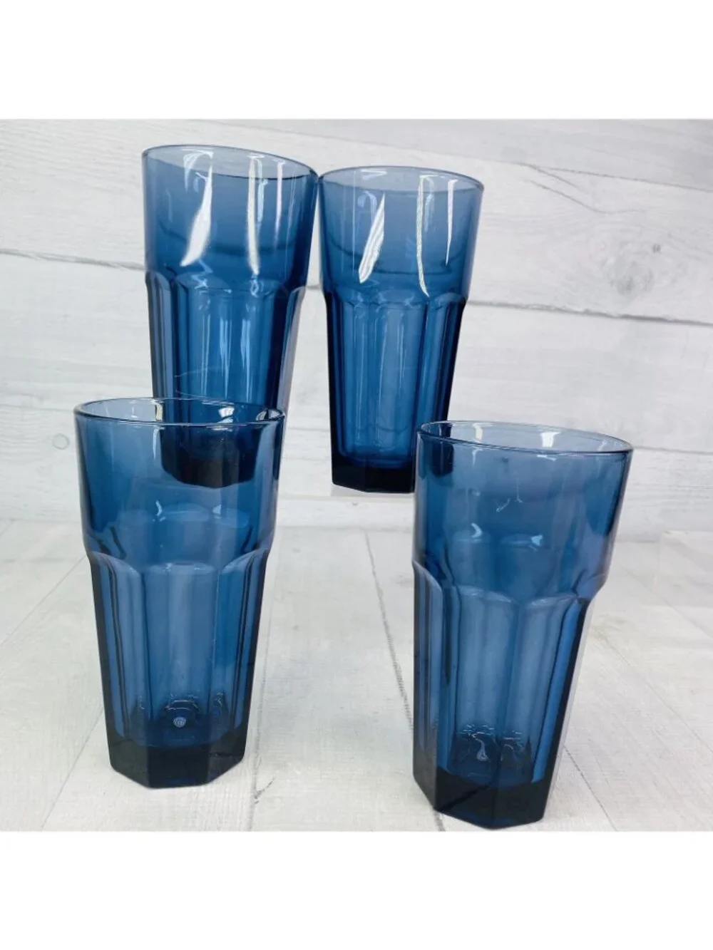 Libbey DURATUFF GIBRALTAR Dusky Blue Cooler Glass Panel Tumber Glasses  Set 4